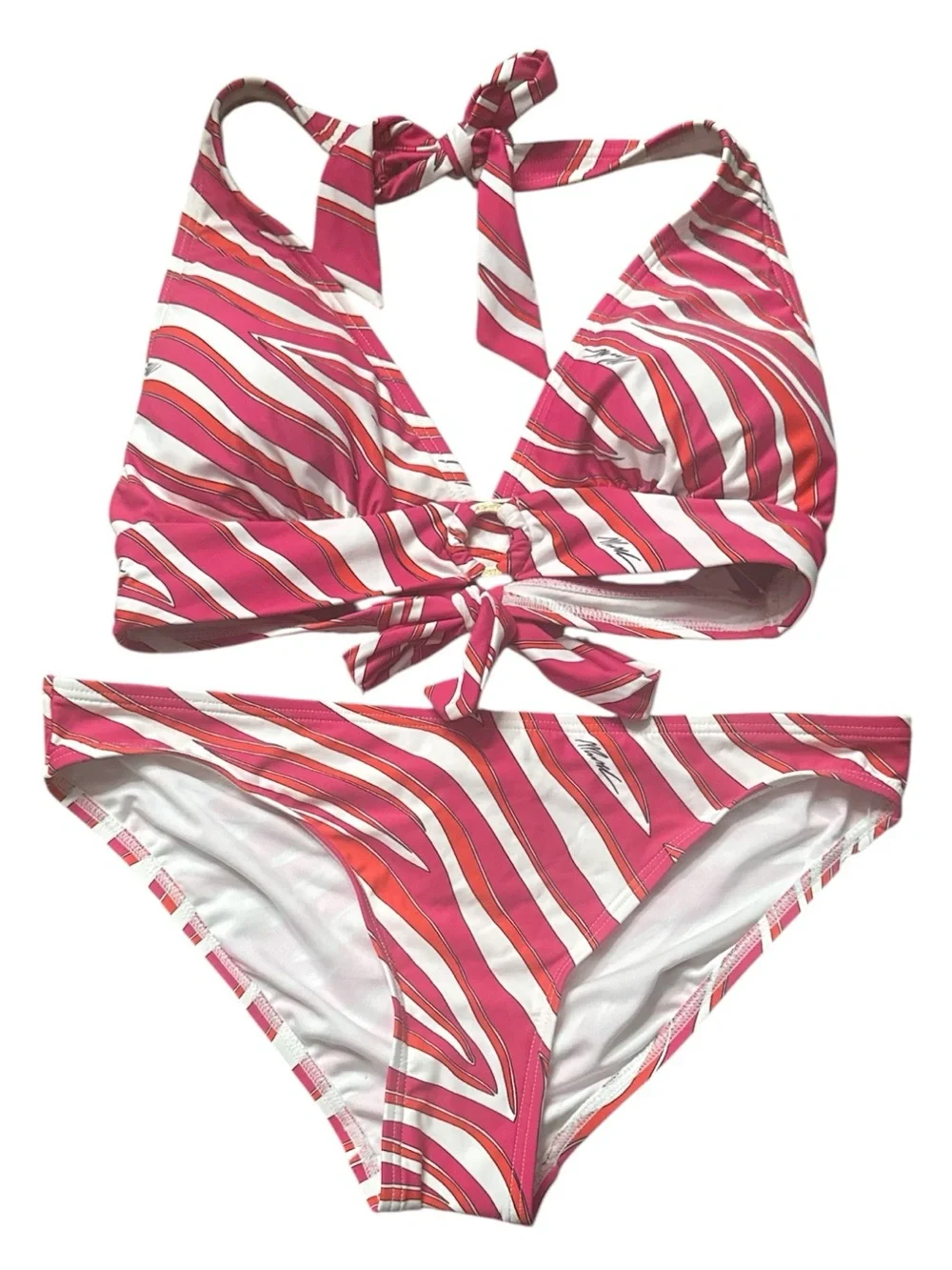 Michael Kors Pink and White Striped Halter Bikini Set Size Medium NWT